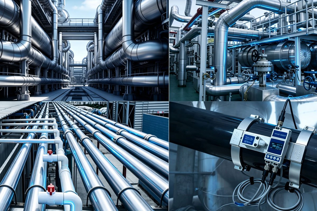 YF-C3 DN125-DN250 clamp-on ultrasonic flow meter installed on a large pipe