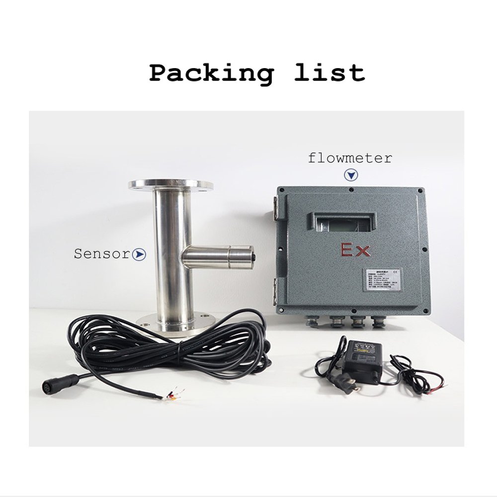 YF-W200D ultrasonic flow meter packing list with sensor, converter, cable and power supply